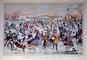 Skridskoåkning på den frusna sjön Central Park i New York City, USA. 1800-talets privatsamling av Anonymous Anonymous