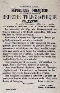 Telegrafiska nyheter om Tours den 9/12/1870 av Léon Gambetta. av Anonymous Anonymous