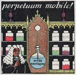 Temperatur och expansion: det "mobila perpetuumet", den första termometern som användes av apotekare på 1500-talet. Anonym illustration från 1925. Privat samling. av Anonymous Anonymous