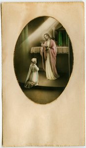 Eukaristin, nattvarden, altarets sakrament: ett barn framför Jesus (gravyr) av Anonymous Anonymous