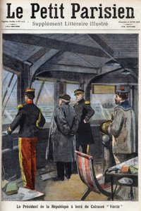Republikens president Armand Fallieres (1841-1931) ombord på Cuirasse "" Verite"". En av tidningen "" Le petit parisien"" den 26/07/1908. Privat samling. av Anonymous Anonymous