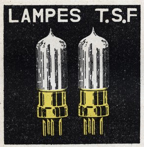 T.S.F.: lampor T.S.F. Anonym illustration av 1925. Privat samling. av Anonymous Anonymous