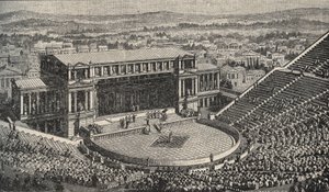 Dionysos teater, Akropolis, Aten, Grekland - Återuppförande av 1890 av Dionysos teater - i Aten, antikens Grekland. - gravyr 1890 av Anonymous Anonymous