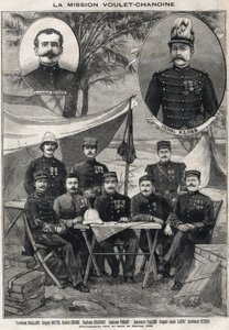 Voulet Chanoine-uppdraget (Voulet-Chanoine) Fransk expedition för den koloniala erövringen av Tchad: porträtt av löjtnant Octave Meynier (1874-1961) och överste Arsene Klobb (1857-1899) med nedre vänster till höger: löjtnant Joalland, sergeant Boutel, dokt av Anonymous Anonymous