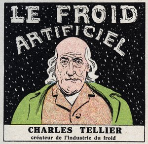 Den kalla industrin: konstgjord kyla uppfunnen av Charles Tellier (1828-1913). Anonym illustration från 1925. Privat samling. av Anonymous Anonymous