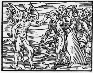 Avtrycket av djävulens klo - "" Compendium Maleficarum"", handlar om häxor, deras ondska och deras sortileges av Francesco Maria Guazzo eller Guaccio eller Guaccius (15?? -16??) 1608 privatsamling av Anonymous Anonymous