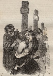 Märket vid fängelset i Rochefort på 1800-talet. Gravyr i "Fångarnas historia från deras skapelse till idag" (1877) av Pierre Zaccone (1817-1895) (Colonia Penale - Straffkoloni). Privat samling. av Anonymous Anonymous