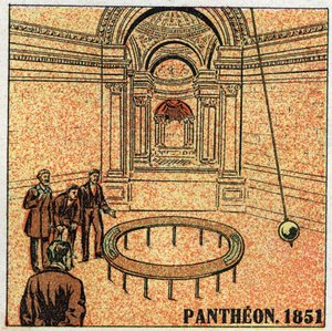 Pendeln: erfarenhet av Leon Foucault (1819-1868) vid Pantheon 1851 och demonstration av jordens rotation. Anonym illustration från 1925. Privat samling. av Anonymous Anonymous