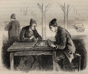 Den offentliga författaren vid Toulon Bagne på 1800-talet. Gravyr i "Fångarnas historia från deras skapelse till idag" (1877) av Pierre Zaccone (1817-1895) (Colonia Penale - Straffkoloni). Privat samling. av Anonymous Anonymous