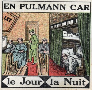Järnvägarna: inuti Pullmanvagnen. Anonym illustration från 1925. Privat samling. av Anonymous Anonymous
