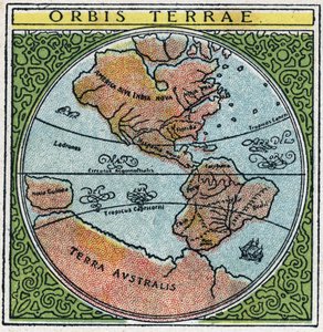 Tid: orbis terrae. Jordklotet med Ecuador och tropikerna. Anonym illustration från 1925. Privat samling. av Anonymous Anonymous