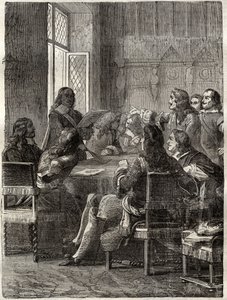 Ryswickfördraget (Ryswickfördraget, 30 oktober 1697) (slutet på Augsburgförbundets krig mellan Ludvig XIV och Stora alliansen). Gravyr av 1800-talet. Privat samling. av Anonymous Anonymous
