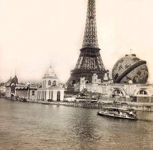 Universal Exposition of 1900 - Exposition Universelle de 1900 i Paris: The Celestial Globe och Eiffeltornet - privat samling av Anonymous Anonymous