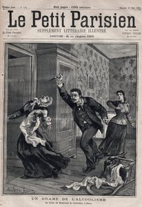 Olika fakta: ett drama av alkoholism - Le crime du Boulevard de Courcelles i Paris - Gravyr i "Le petit Parisien"" från 1891 - Privat samling av Anonymous Anonymous