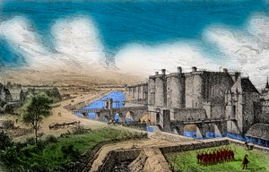 Utsikt över Bastiljen med dess omgivande murar under kung Karl V den vise (1338-1380), Gravyr, Privat samling av Anonymous Anonymous