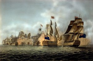 Vy över slaget vid Cape Saint-Vincent den 14/02/1797 Gravering av 1798 av Anonymous Anonymous