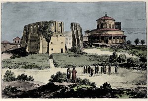 Utsikt över kyrkan Santa Constance (nza), kejsar Konstantins mausolee byggd på 300-talet nära basilikan St. Agnese (Agnese) i Rom Illustration av 1800-talet av Anonymous Anonymous