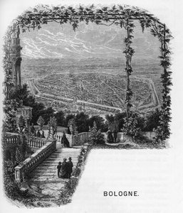 Vy över staden Bologna (Bologna), Italien gravyr från 1859 i "" gallerierna i Europa - Italien "" av armengaud. Privat samling. av Anonymous Anonymous