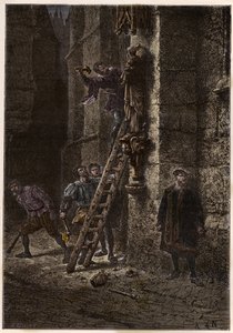 Religionskrig - Ikonoklasm - Förstörelse av heliga föremål av kättare (protestanter) på 1500-talet i Frankrike - Kättare ikonoklaster i Frankrike - Ikonoklastiskt raseri - Protestanter förstör bilder av Maria och Kristusbarnet - gravyr från "" L