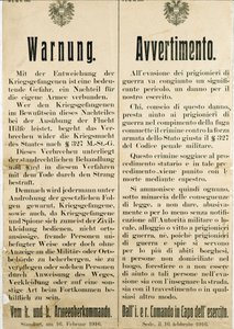 Varning efter rymningen av italienska krigsfångar den 16 februari 1916 och bad den österrikiska befolkningen att inte hjälpa dem (gravyr av Anonymous Anonymous