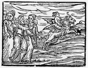 Häxa rider på en get - "" Compendium Maleficarum"", handlar om häxor, deras ondska och deras sortileges av Francesco Maria Guazzo eller Guaccio eller Guaccius (15?? -16??) 1608 privatsamling av Anonymous Anonymous
