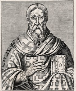 porträtt av Areopagiten Dionysius - Porträtt av Areopagiten Sankt Denys (1:a århundradet), grekisk biskop - Gravyr efter en illustration av "Life of illustrious Men" av Thevet - I "" The Catholic Missions in the XIXeme Century"" av Louis- Eugene (Louis av Anonymous Anonymous