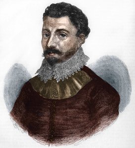 porträtt av Sir Francis Drake. Engelsk navigatör och kapare (f i Tavistock, Devonshire, ca 1540 utanför Portobelo, Paname av Anonymous Anonymous