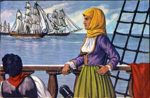 repræsentation af heltinden fra den græske uafhængighed Bubulina (Bouboulina) Laskarina (1771-1825) efter en poster.swed av Anonymous Anonymous