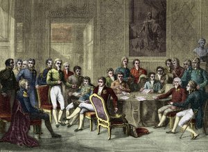 Wienkongressen. Wienkongressen 1815. Alexander I, tsar; H.R. Stewart, Castlereagh; Francois I, kejsare av Österrike; Fredrik Vilhelm III, kung av Preussen; Karl August, Prins av Hardenbergh; Wilhelm von Humboldt (William av Humboldt av Anonymous Anonymous