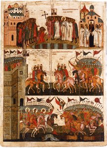Strid mellan Novgorodians och Suzdalians, mitten av 1400-talet. av Anonymous Russian icon painter