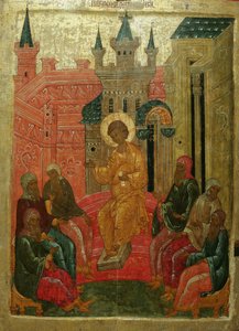 Prepolowenie Kristus bland läkarna, 1400-talet av Anonymous Russian icon painter