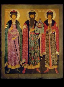 Den helige Vsevolod Mstislavich, prins av Pskov med de heliga Boris och Gleb, tidigt 1600-tal. av Anonymous Russian icon painter