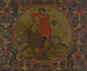 Simson Fighting the Lion, tidigt 1700-tal av Anonymous Russian icon painter