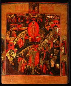 Nedstigningen till helvetet, med utvalda heliga, slutet av 1600-talet. av Anonymous Russian icon painter