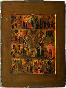 The Glorification of the Virgin Akathist Hymn to the All Heligaste Theotokos, tidigt 1600-tal. av Anonymous Russian icon painter