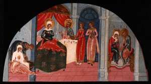 Jungfruns födelse, 1800-talets piga. av Anonymous Russian icon painter