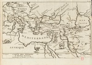 Karta över Taverniers resor i Europa, Persien, Turkiet, 1600-talet. av Anonymous master.