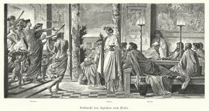 Bankett av Agathon och Platon, antikens Grekland (gravyr)