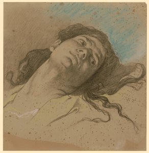 Studie av kvinnligt huvud, tillbakalutat, med utsläppt hår av Anselm Feuerbach