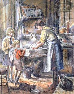 Helping with the Washing Up, 1975 (wc och krita)