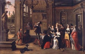 A Game of Forfeits (olja på panel) av Anthonie (circle of) Palamedesz