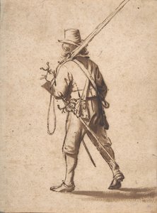 En vandrande musketör, sedd bakifrån, 1600-talet. av Anthonie Palamedesz