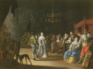 Banketten, ett par som dansar med fest och fest i bakgrunden av Anthonie Palamedesz