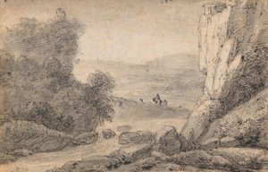 Bergslandskap med resande av Anthonie Waterloo