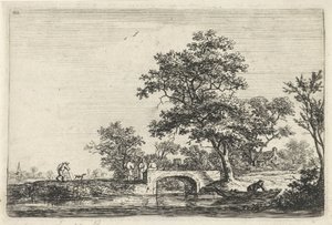 Figurer vid en stenbro Landskap med figurer (serietitel) av Anthonie Waterloo