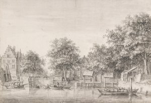 Vy över Sint-Anthoniessluis i Amsterdam av Anthonie Waterloo