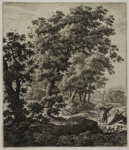Hagar Tröstad av ängeln, från sex stora upprättstående landskap med scener från Gamla testamentet av Anthonie Waterloo