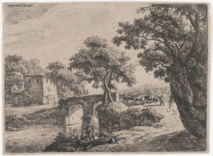 Flock nära en stenbro, 1600-talet. av Anthonie Waterloo