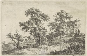 Hus på en stig på en kulle Landskap med figurer (serietitel)