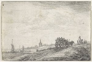 Hästvagns kustlinje Landskap med byggnader (serietitel) av Anthonie Waterloo